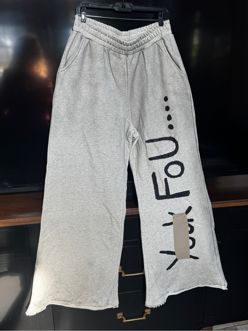 Kids Wide-Leg Gray Sweatpants with Graphic Side Print